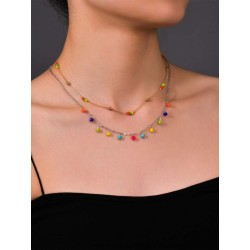 Collier double-rang à breloques colorées